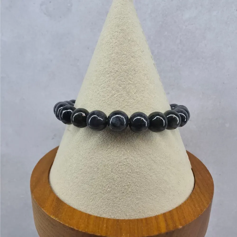 Grade A Natural Black Jade Beaded Stretch Bracelet – 8mm w/ Certificate (18.36g)